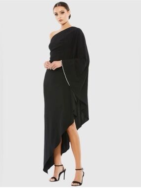 MAC DUGGAL One-Shoulder Black Asymmetric Evening Dress s 8